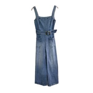 Anthropologie Pilcro Letterpress‎ Denim Jumpsuit Womens Size 2 Belted Sleeveless